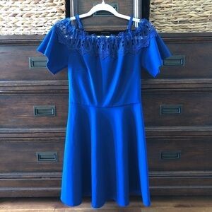 BCX blue off shoulder skater dress in size 5